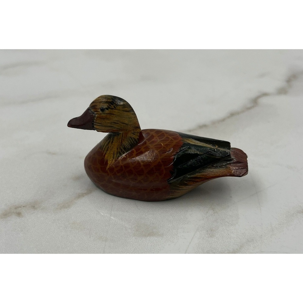 Vintage Hand Carved Painted Miniature Wooden Duck Decoy Figurine 3.5 Inch